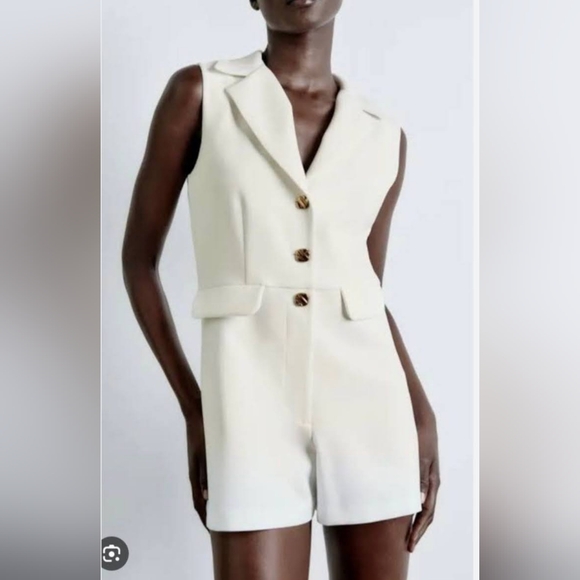 Zara~ White Sleeveless Blazer Romper - Picture 1 of 7